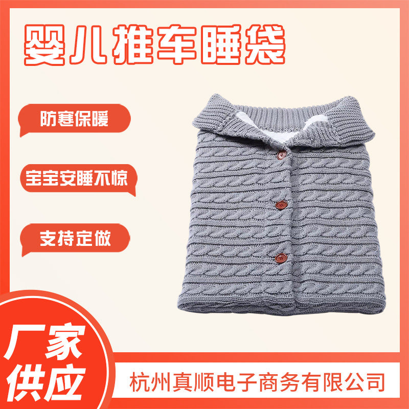 Autumn and winter baby stroller sleeping bag European and American new button sleeping bag baby wool knitted plus velvet thick warm sleeping bag