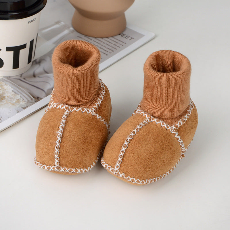 Baby toddler shoes soft sole winter 0-1 years old warm imitation sheepskin fur integrated baby shoes floor socks indoor shoes