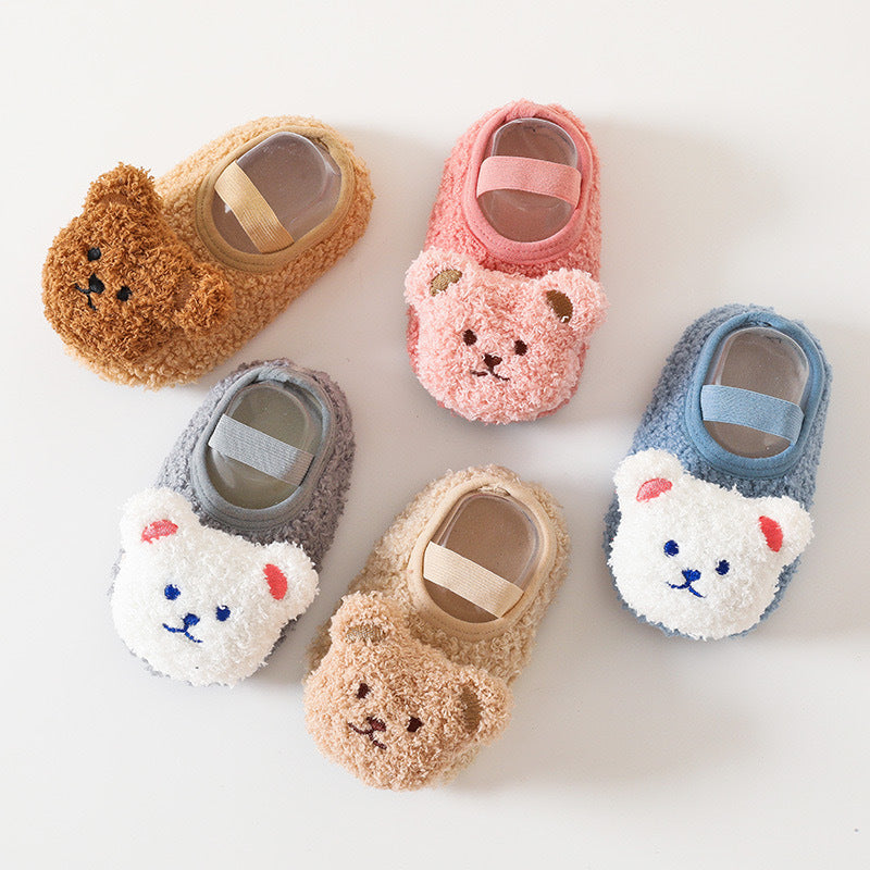 Floor socks baby shoes autumn and winter children's boys plus velvet thick non-slip soft sole toddler home pure cotton newborn