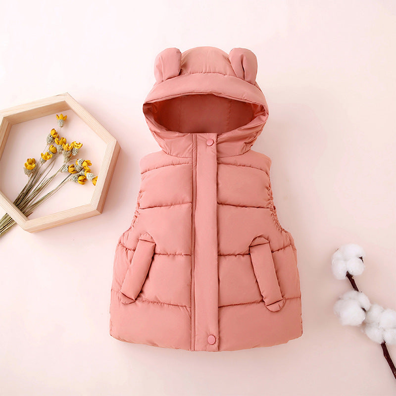 Children's hooded vest for boys and girls autumn and winter outerwear down cotton kindergarten clothes baby cute ear waistcoat