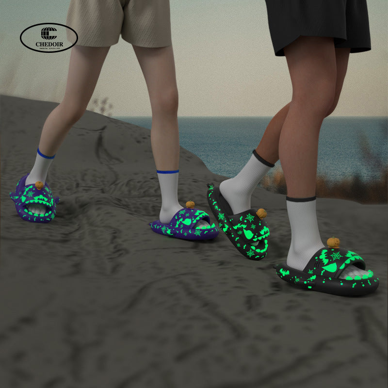 Cross-border popular Halloween luminous funny shark slippers, summer non-slip outdoor wear ins home indoor slippers for couples