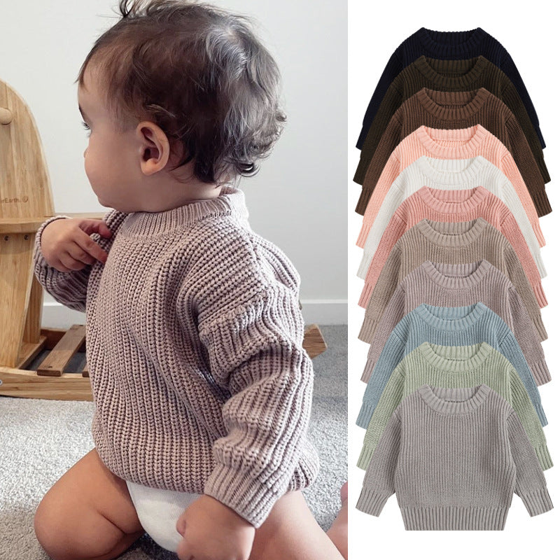 Baby sweater round neck boys pullover girls spring autumn winter baby base knitted sweater children's sweater base shirt