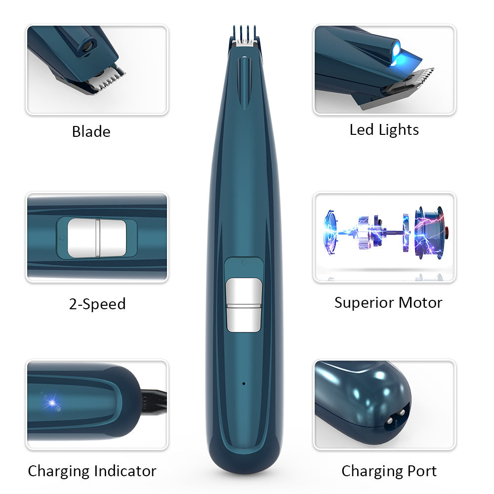 Cross-border pet shaver USB rechargeable cat and dog foot hair trimmer LED luminous foot hair clipper