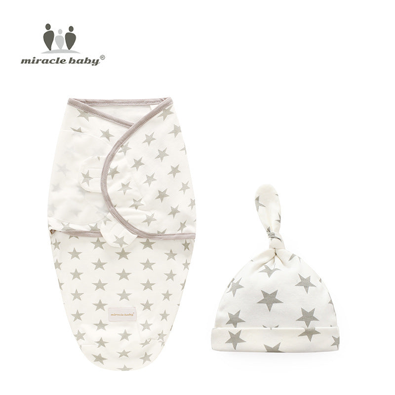 Spring and autumn thin baby sleeping bag fetal cap set ins baby swaddle wrap towel newborn anti-startle hug quilt sleeping bag