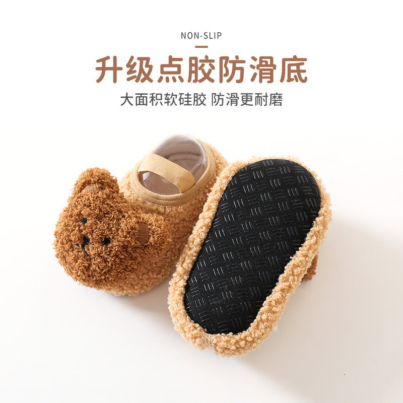 Floor socks baby shoes autumn and winter children's boys plus velvet thick non-slip soft sole toddler home pure cotton newborn