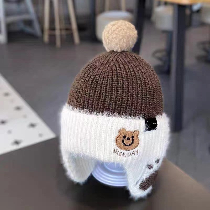 Baby hat autumn and winter newborn infant ear protection hat pure cotton cute warm boys and girls baby knitted plush hat