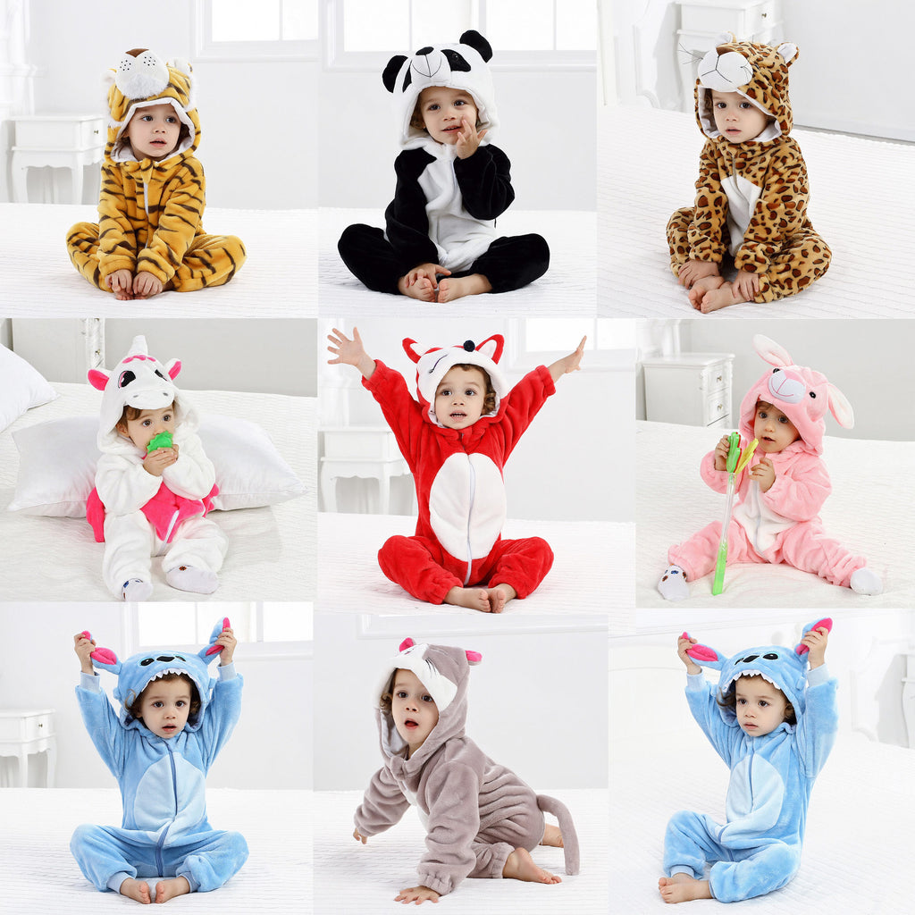 Cross-border autumn and winter baby jumpsuits, newborn clothes, flannel children's animal rompers, baby rompers
