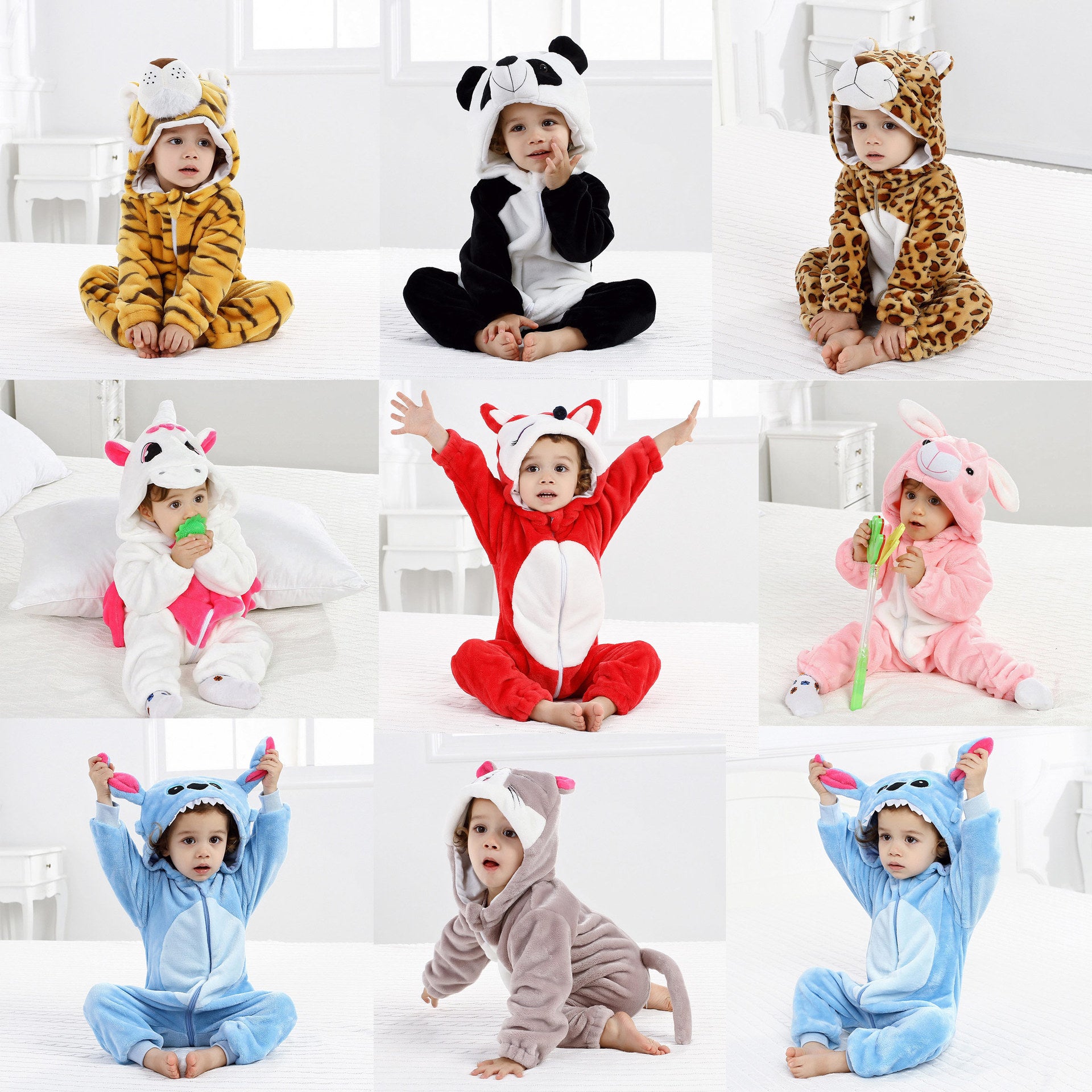 Cross-border autumn and winter baby jumpsuits, newborn clothes, flannel children's animal rompers, baby rompers