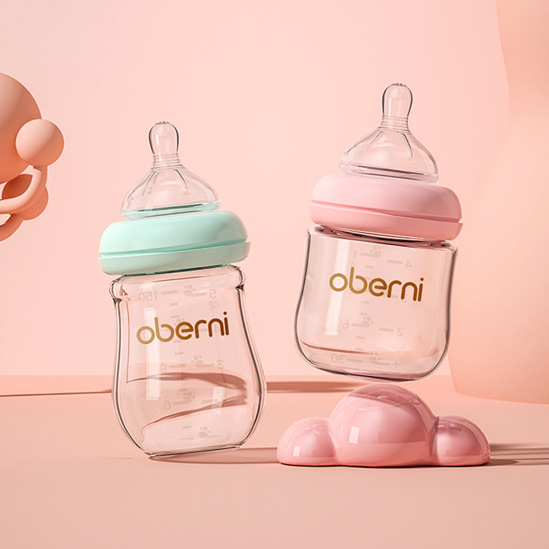 Oubani 150ML newborn glass bottle wide-mouth anti-choking and anti-flatulence baby bottle infant 0-6 months