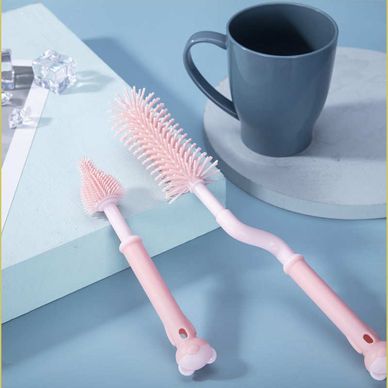 Multifunctional baby silicone bottle brush 360 degree rotating baby long handle pacifier brush can hang cup cleaning brush