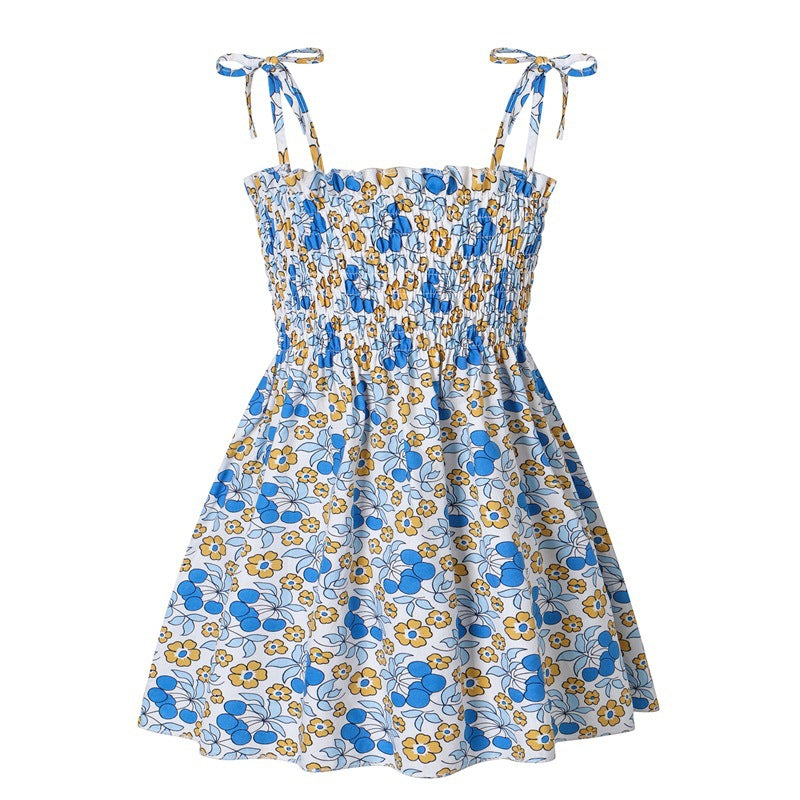 Summer cotton dress for baby girls, fashionable dress for little girls, thin suspender skirt, children's floral skirt
