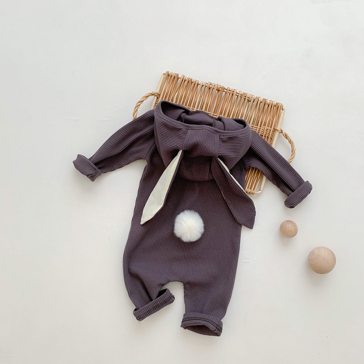 Children's clothing autumn new style boys and girls baby cute rabbit shape jumpsuit infant threaded hooded outdoor climbing clothes