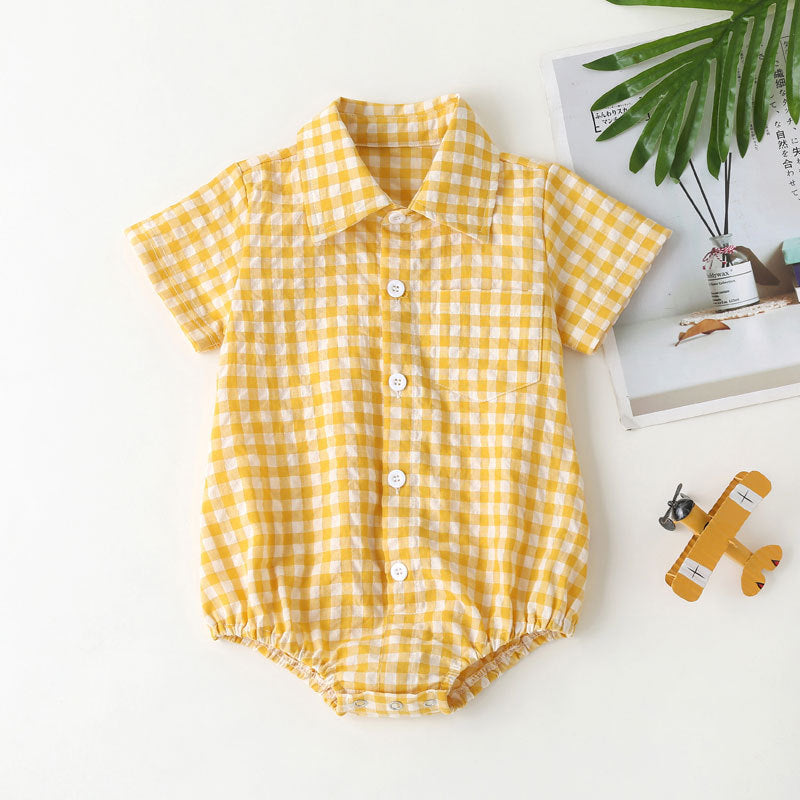 0-3 years old plaid one-piece romper newborn romper summer baby cotton short-sleeved shirt bag fart clothes baby and children's clothing