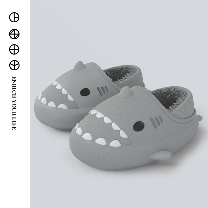 Three-dimensional cartoon shark bag root cotton drag children's eva slippers autumn and winter soft bottom indoor baby waterproof thick bottom cotton shoes