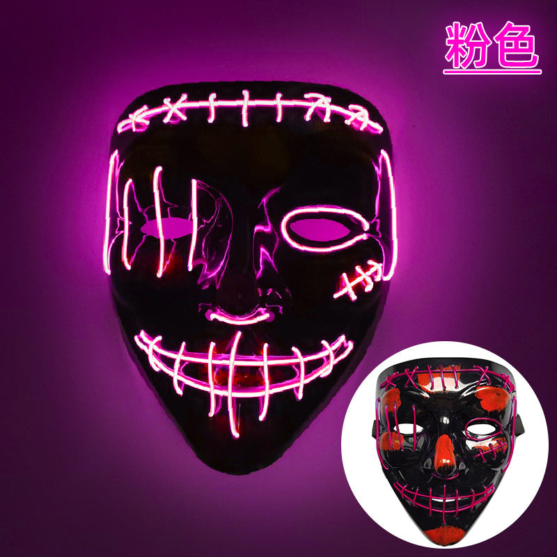 Amazon EL cold light Halloween mask LED luminous black V-shaped mask ghost dance cold light mask in stock