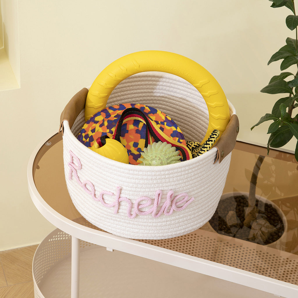 Etsy can be edited pet name name cute style cotton rope storage basket children's toy book storage basket oval