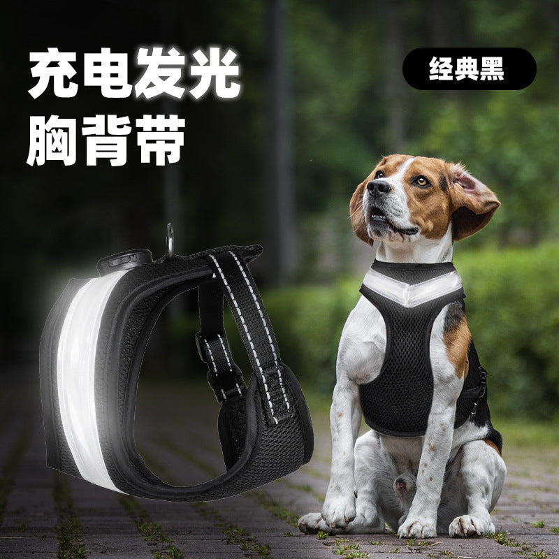Dog luminous vest LED pet luminous chest harness cat night fluorescent flash clothes factory direct supply