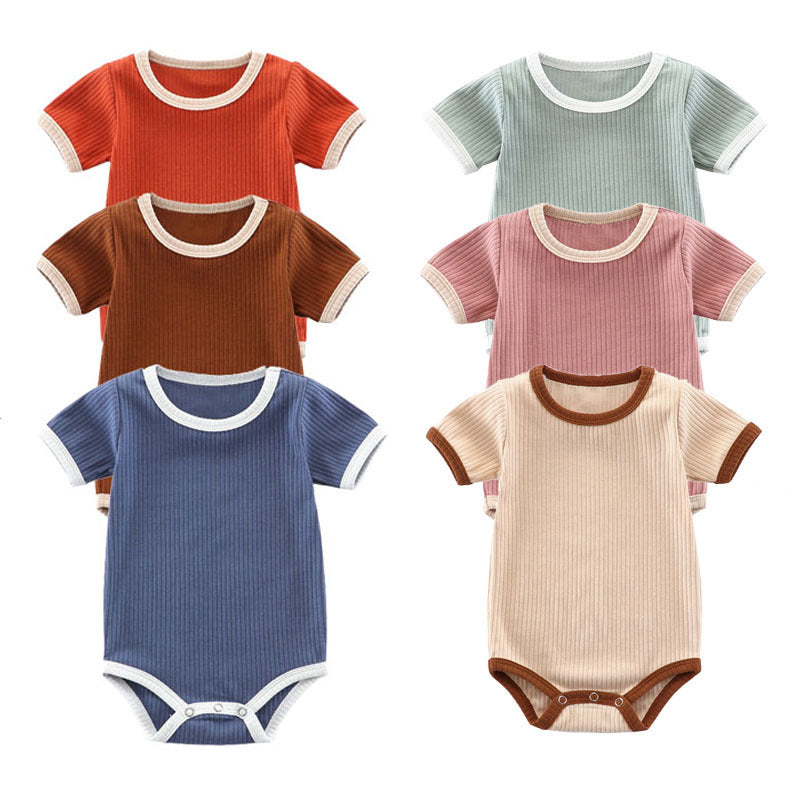 Baby spring and summer crawling clothes, baby fart clothes, ribbed baby jumpsuit, triangle romper, newborn crawling clothes