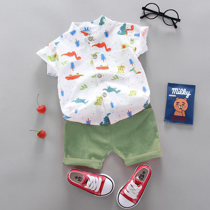 Cross-border children's clothing source manufacturers wholesale summer Korean version of thin baby suits cartoon trendy casual two-piece suits