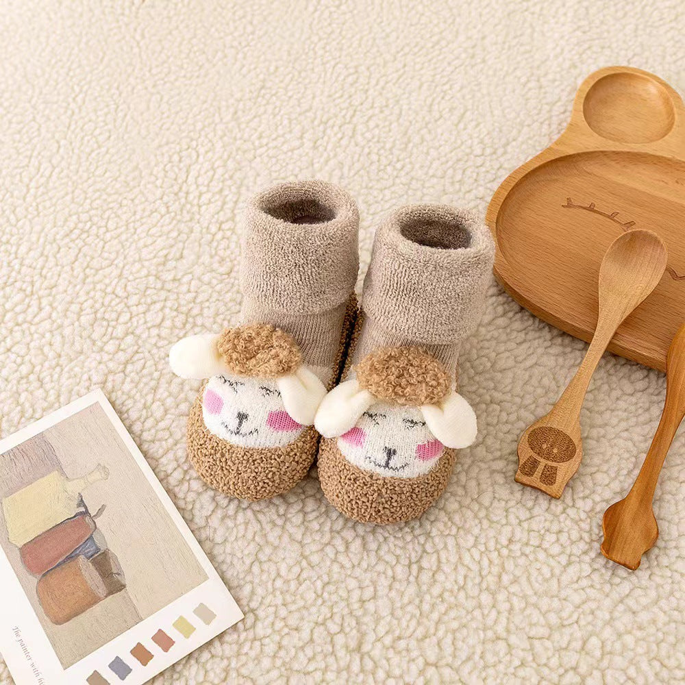 Autumn and winter baby toddler shoes thick terry warm floor shoes cartoon cute baby shoes non-slip baby shoes socks