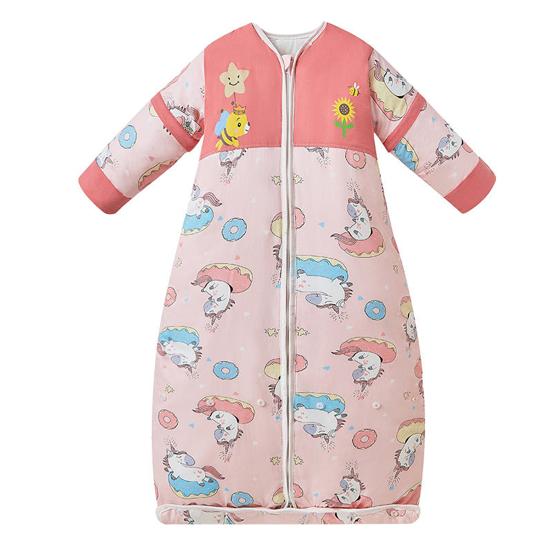 2025 new children's sleeping bag spring and autumn winter pure cotton thickened medium and large children's baby clothes style anti-kick sleeping bag