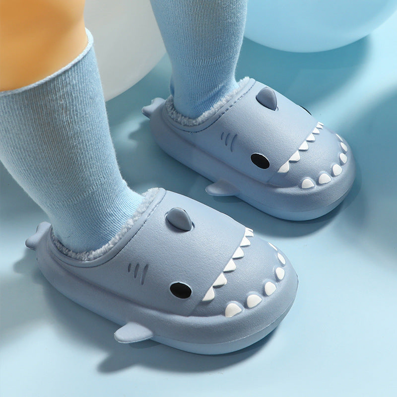 Children's eva slippers autumn and winter soft bottom home three-dimensional cartoon shark cotton drag indoor baby waterproof thick bottom slippers