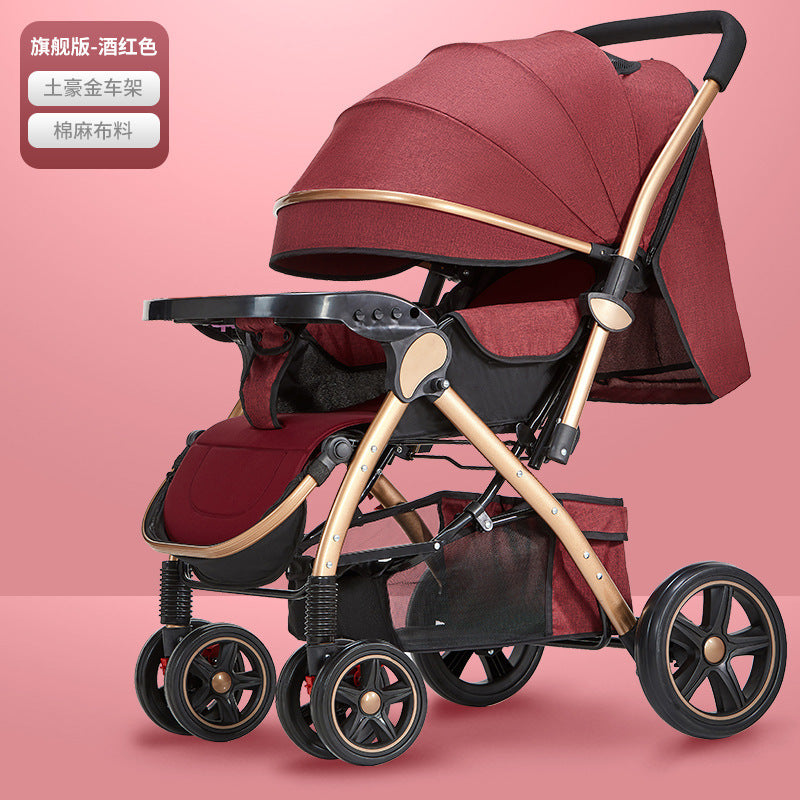 Baby stroller for children, lightweight and easy to fold, can sit and lie down with umbrella, good driver, four wheels and high view