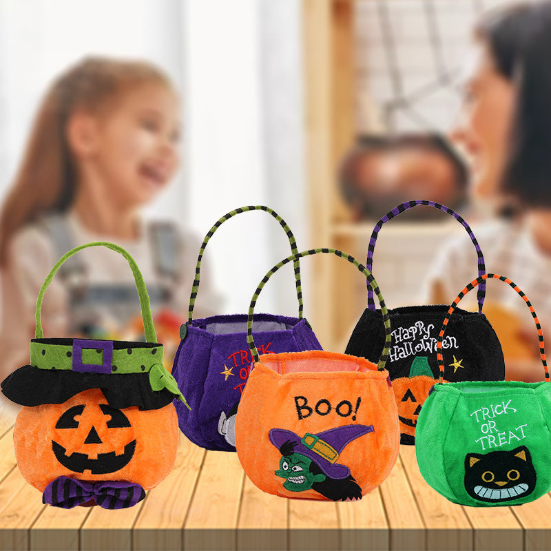Qiaoding's new Halloween decoration supplies hooded round tote bag Ghost Festival children's candy gift bag pumpkin bag