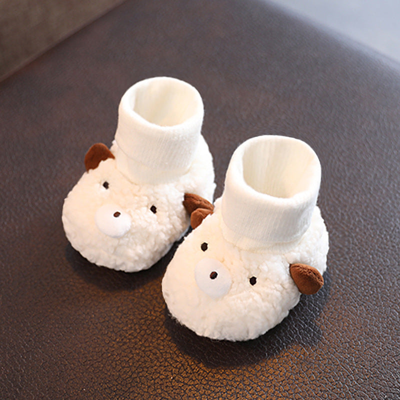 Autumn and winter infant shoes plus velvet 0-1 year old baby soft sole non-falling cotton shoes keep warm newborn full moon shoes and socks