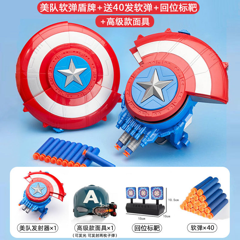 Cross-border Captain America shield launcher deformable boy luminous ejection Marvel Halloween soft bullet toy