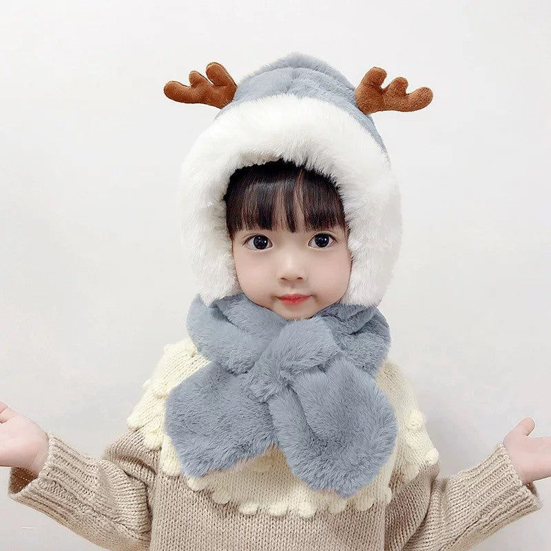 Winter children's hat scarf one-piece thick warm baby cute baby boys and girls animal windproof ear protection hat