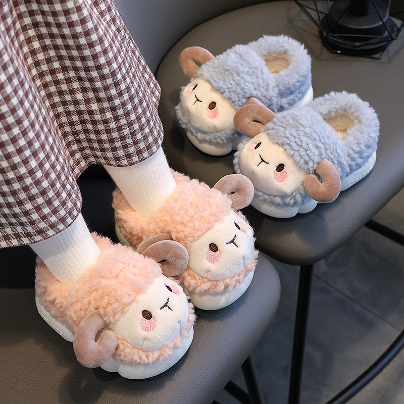 Children's cotton slippers autumn and winter 2023 new boys and girls indoor heels home warm baby fur slippers