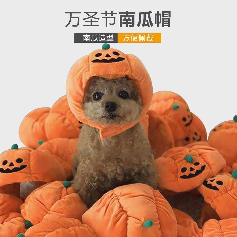 Amazon Factory Direct Sale Pet Halloween Pumpkin Hat Teddy Costume Headdress Cat Showing Ears Cat Headgear