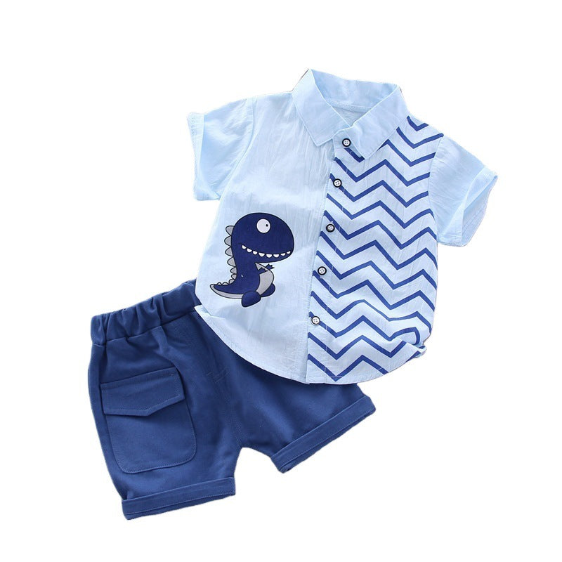 0-4 years old children's short-sleeved suit summer baby boy cartoon dinosaur shirt 2-piece set manufacturers spot wholesale cross-border delivery