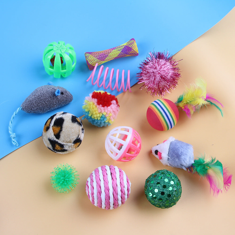 Summary of cat toy combination accessories Plastic bell ball flower drum rainbow ball feather mouse pet cat toy