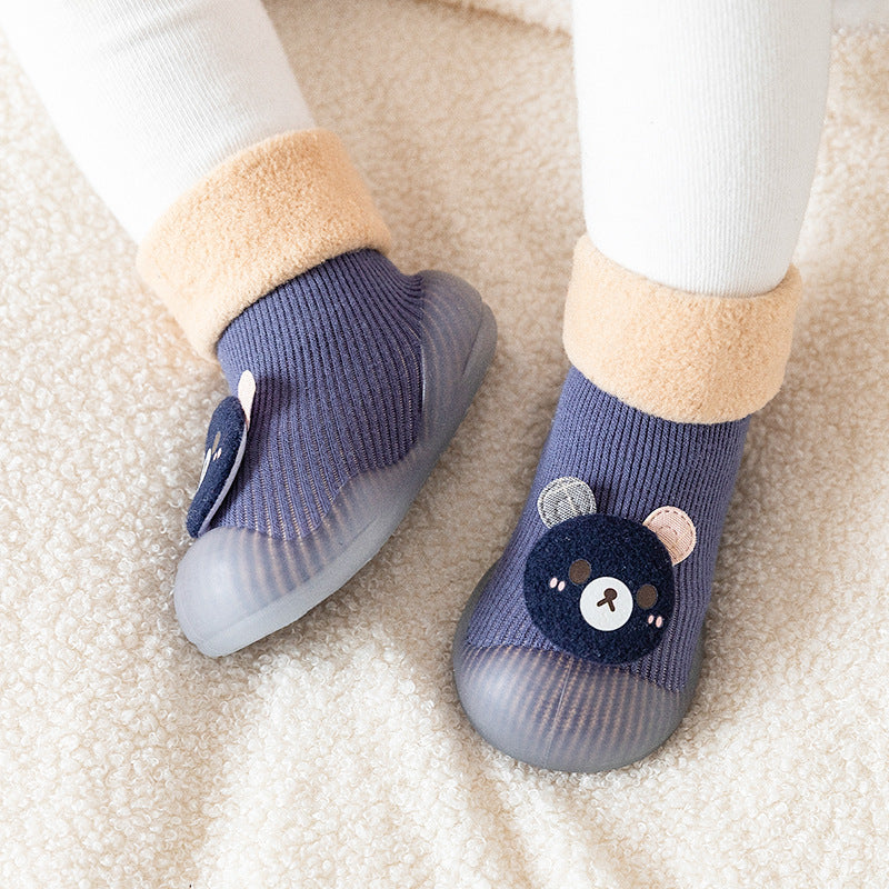 Floor socks children's autumn and winter plus velvet baby toddler shoes soft bottom indoor baby socks shoes non-slip boys and girls shoes and socks