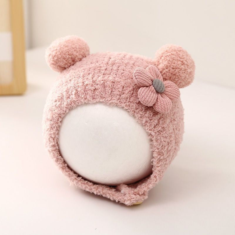 Baby hat autumn and winter newborn infant ear protection hat pure cotton cute warm boys and girls baby knitted plush hat