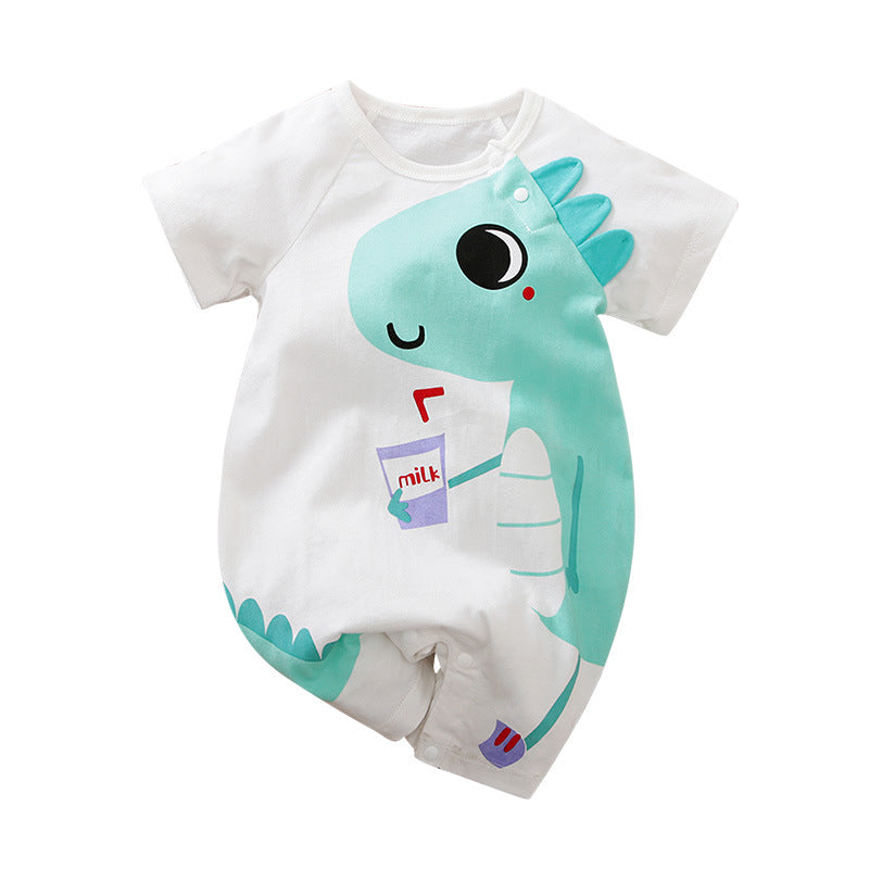 Baby jumpsuit summer clothes baby short-sleeved clothes ins style newborn cartoon animal crawling cotton romper