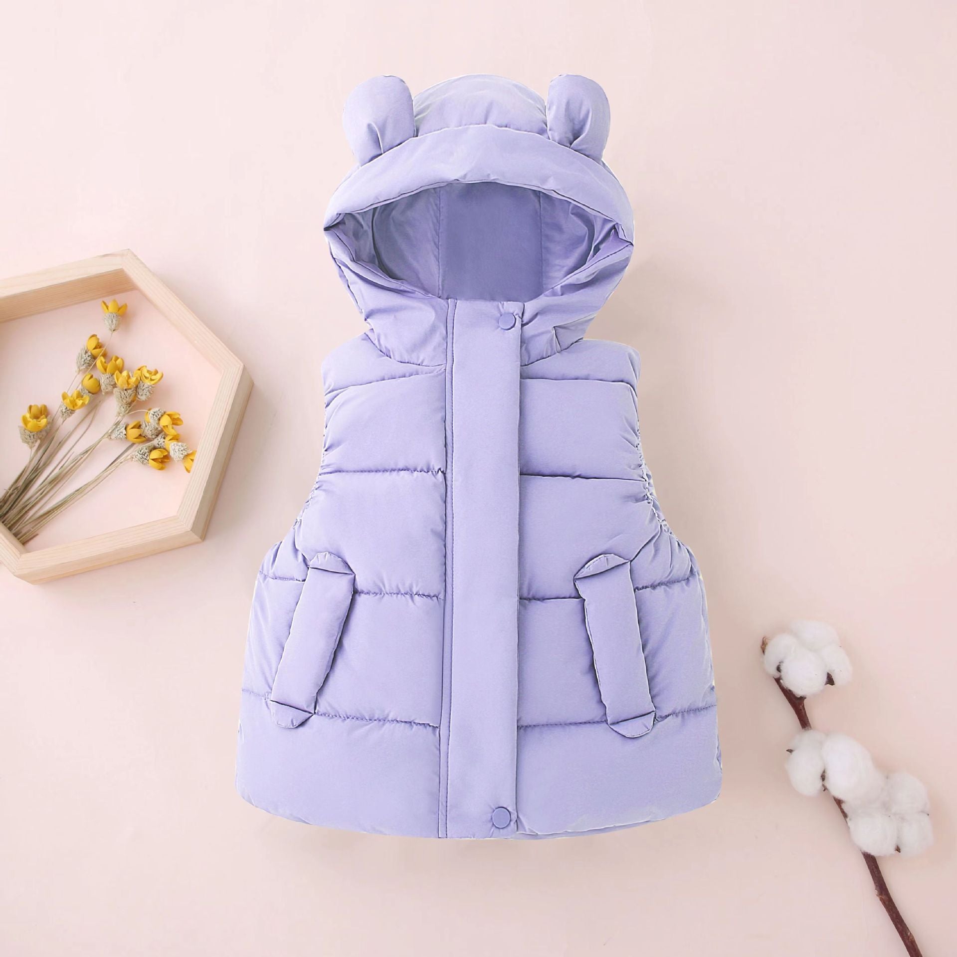 Children's hooded vest for boys and girls autumn and winter outerwear down cotton kindergarten clothes baby cute ear waistcoat