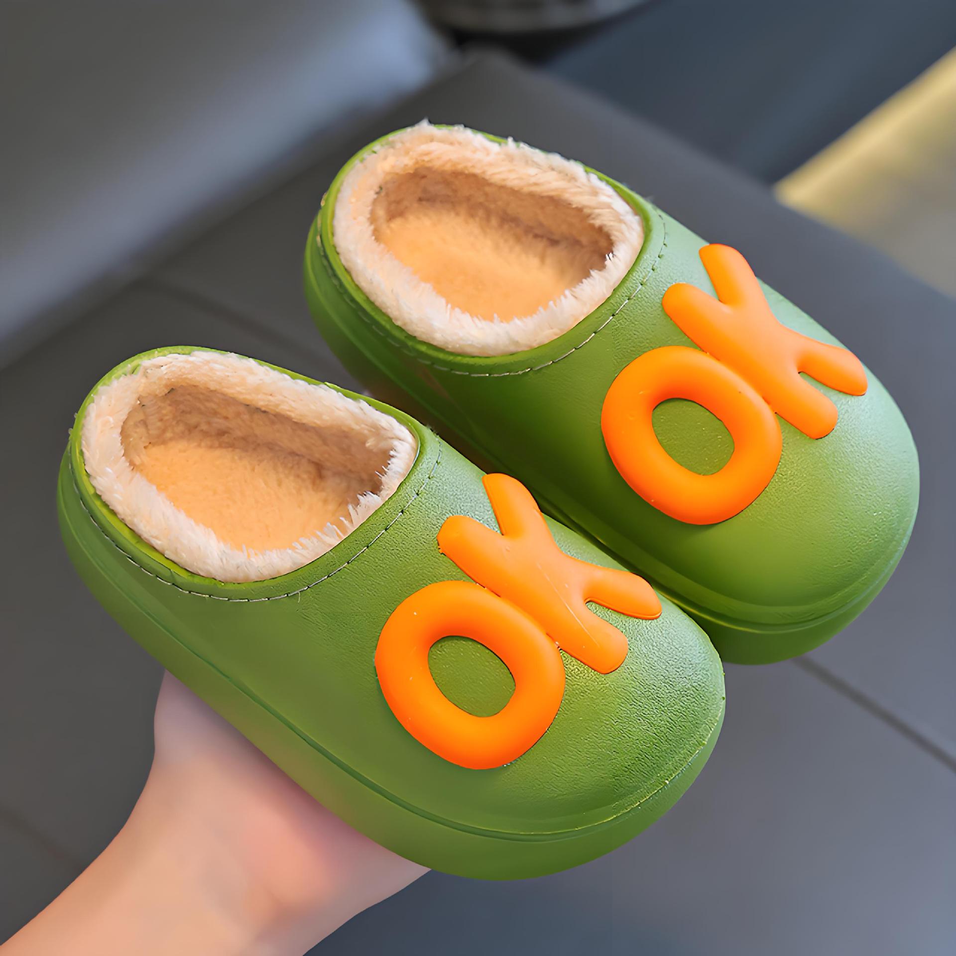 Winter waterproof, non-slip and warm for kids girls cartoon parent-child furry boys baby children cotton slippers