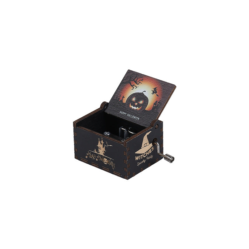 Halloween music box classical carving diy wooden hand-cranked music box boutique handicraft gift gift spot