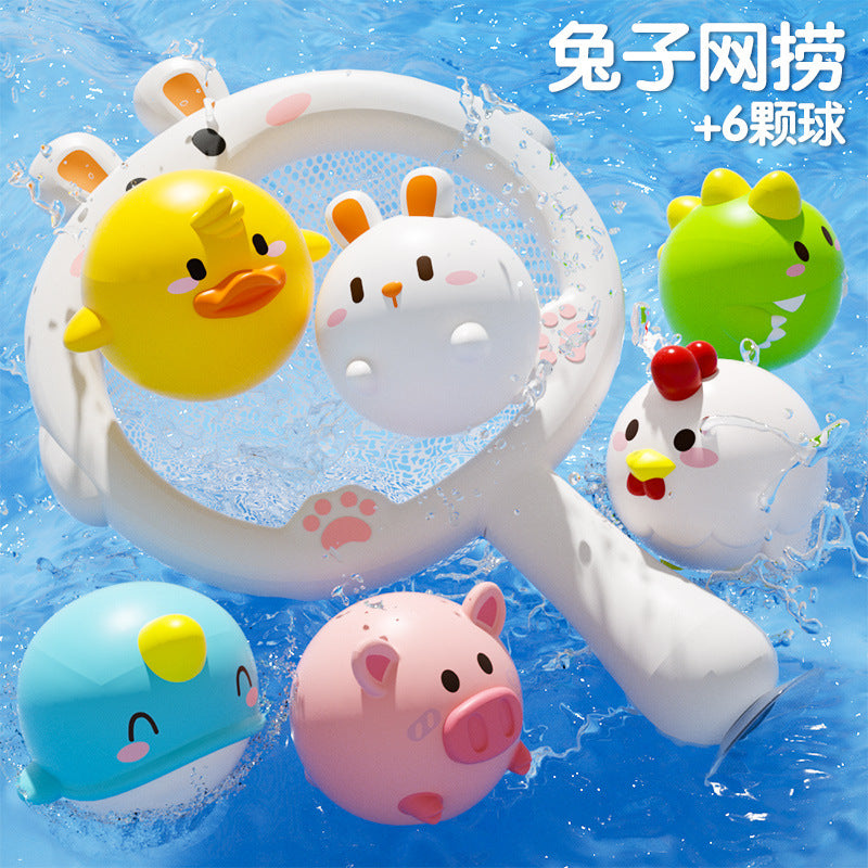 Cross-border baby bath toys baby net fishing little yellow duck children's swimming bathroom water play light toys 0-3 years old
