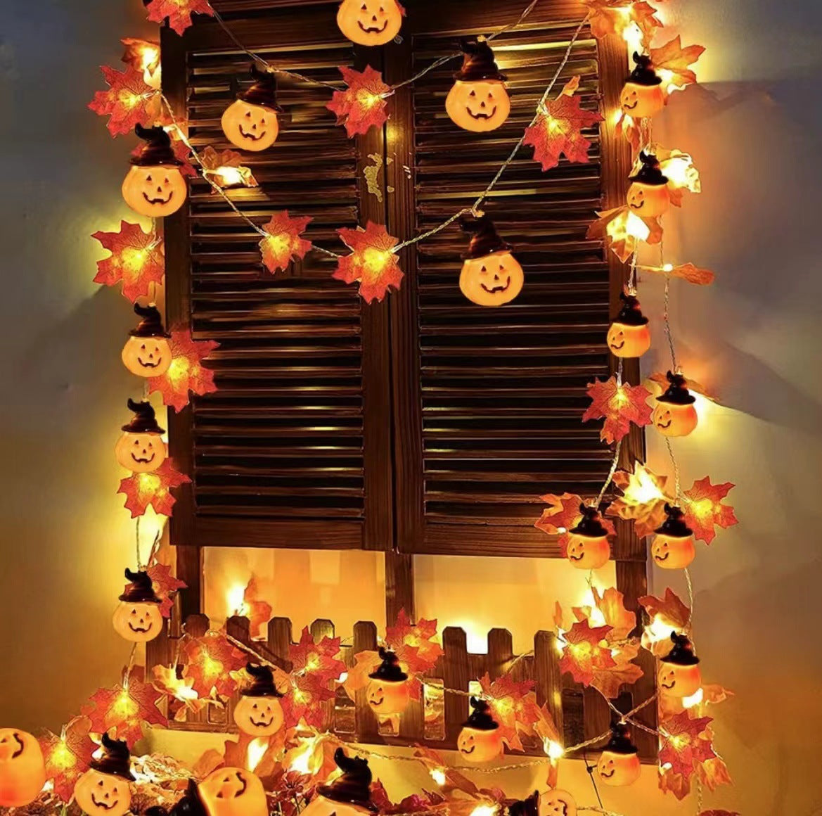 LED Halloween Simulation Maple Leaf Light String Thanksgiving Harvest Festival Holiday Garden Decoration Maple Leaf Pumpkin Light String