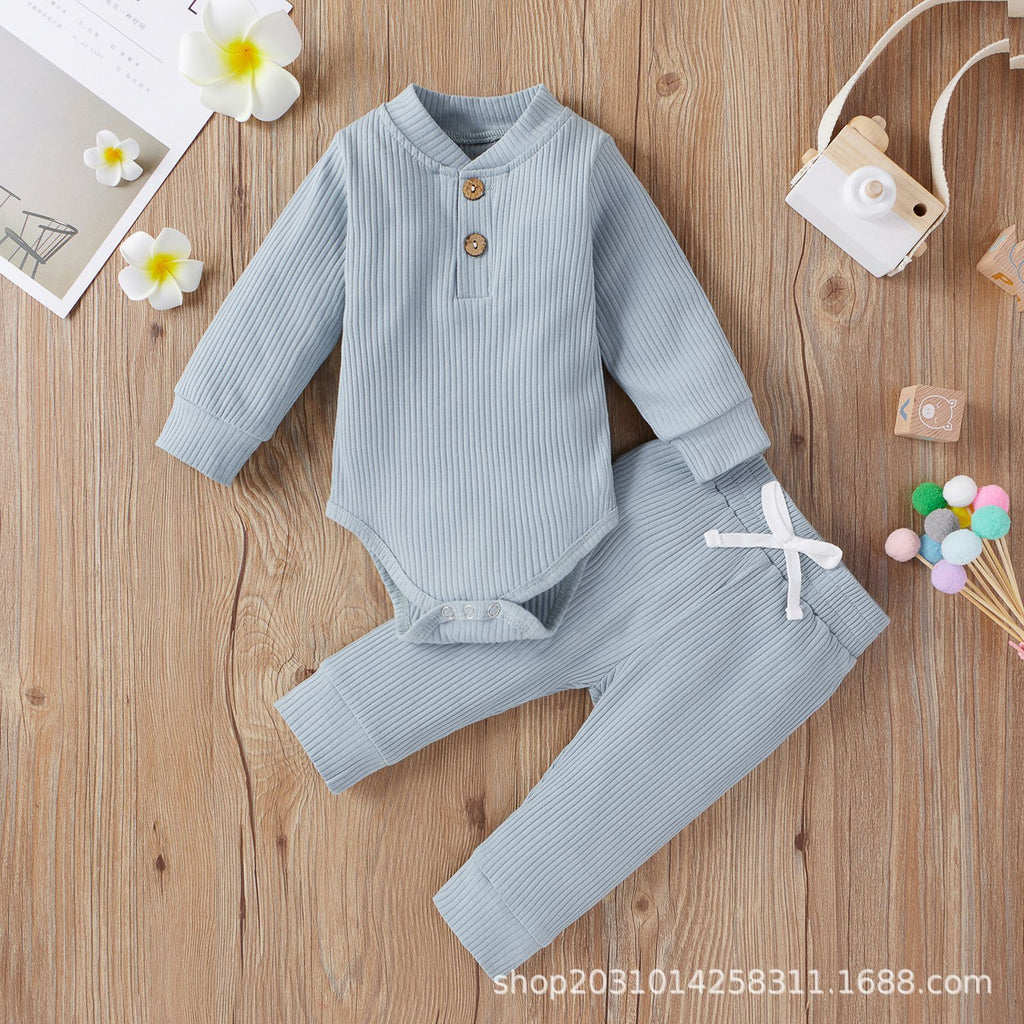 Baoxin children's clothing spring and autumn men and women baby infant cotton long-sleeved jumpsuit trousers home bottoming comfort suit