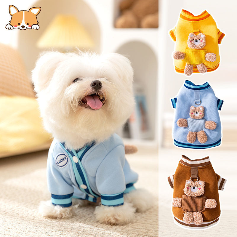 New autumn and winter Korean version dog cute cartoon small and medium-sized dog bear sweatshirt cat Teddy pet dog clothes
