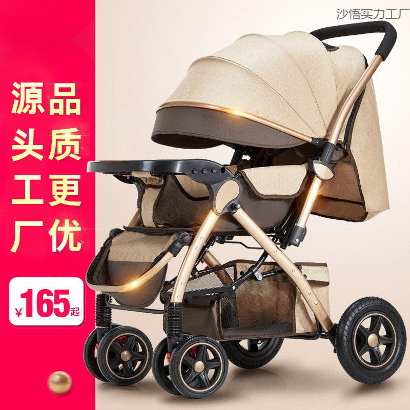 Baby stroller for children, lightweight and easy to fold, can sit and lie down with umbrella, good driver, four wheels and high view