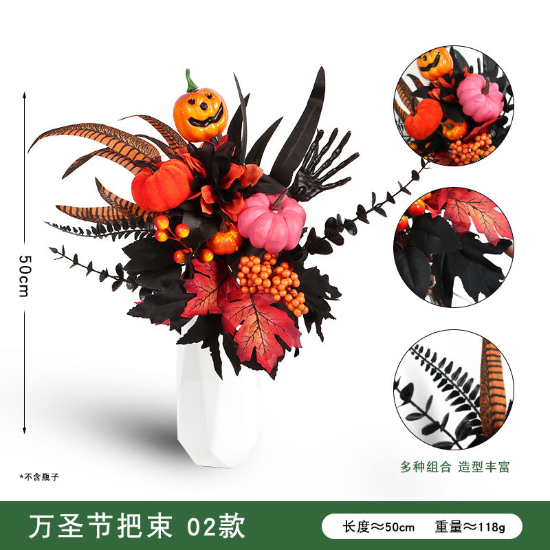 Halloween black maple leaf cuttings Ghost Festival horror home decoration simulation flower cuttings dead branches skull cuttings