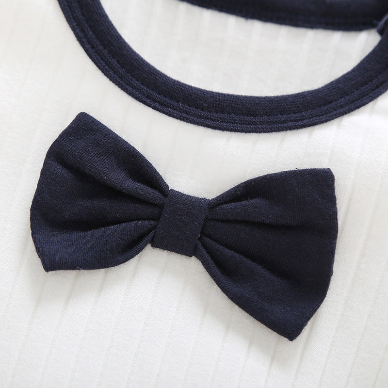 Newborn baby 100-day autumn and winter long-sleeved baby crawling clothes pure cotton jumpsuit new version gentleman bow tie clothes