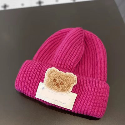 New autumn and winter children's warm hats cute bear double ball hats infant baby warm ear protection knitted wool hat