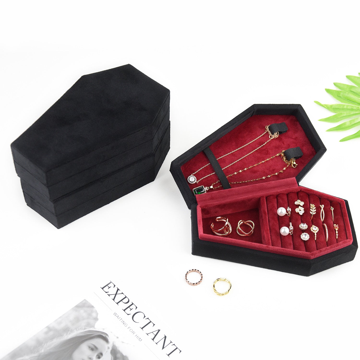 Jewelry Storage Box Halloween Black Velvet Necklace Coffin Velvet Cloth Jewelry Storage Jewelry Box